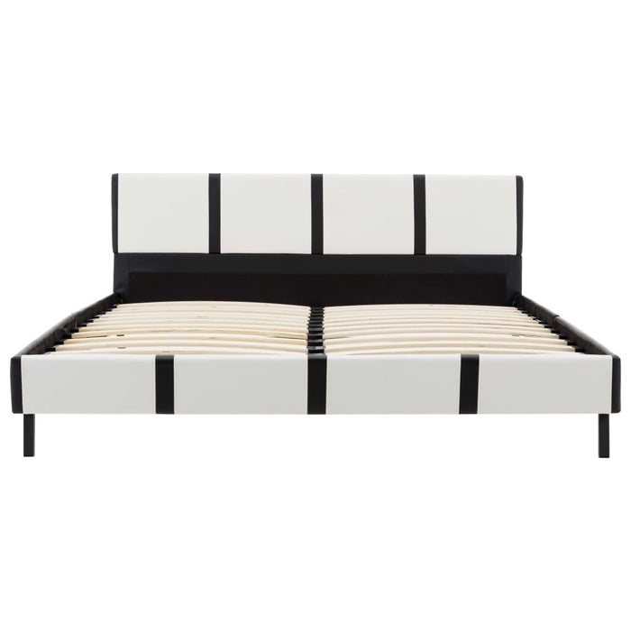 Bed with mattress white and black faux leather 90 x 200 cm