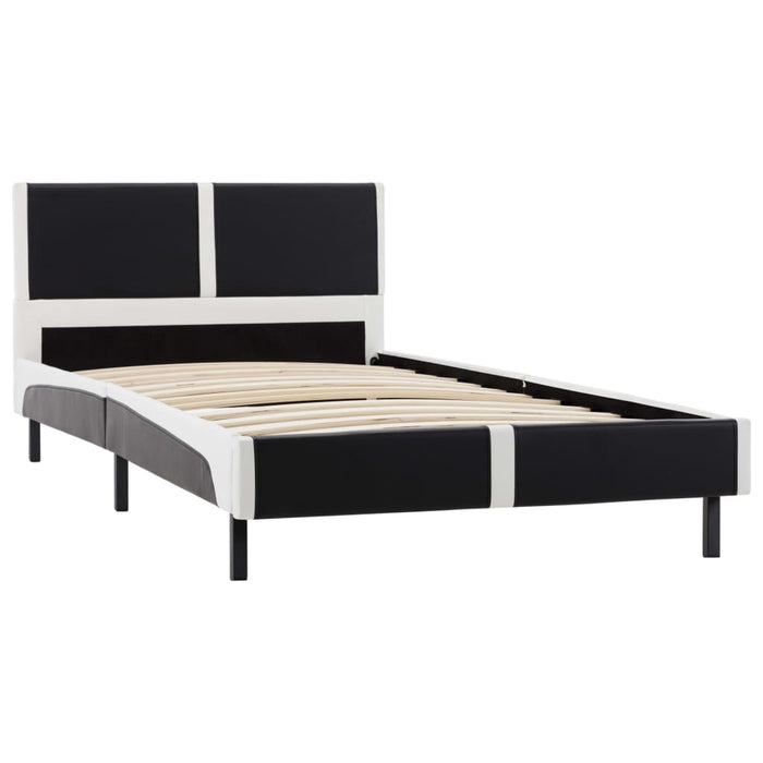 Bed with mattress black and white faux leather 90 x 200 cm