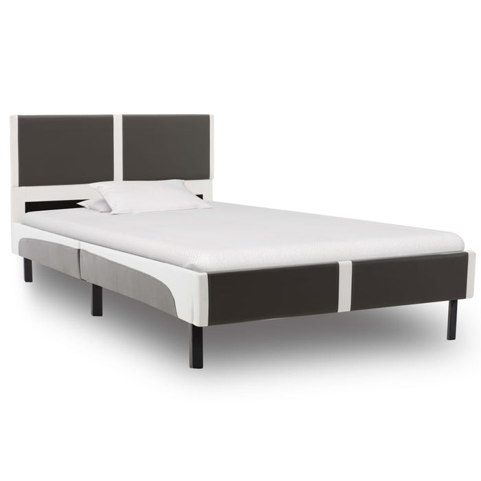 Bed with mattress gray and white faux leather 90 x 200 cm