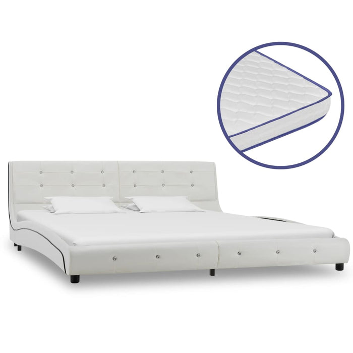 Bett mit Memory-Schaum-Matratze Weiß Kunstleder 180x200 cm