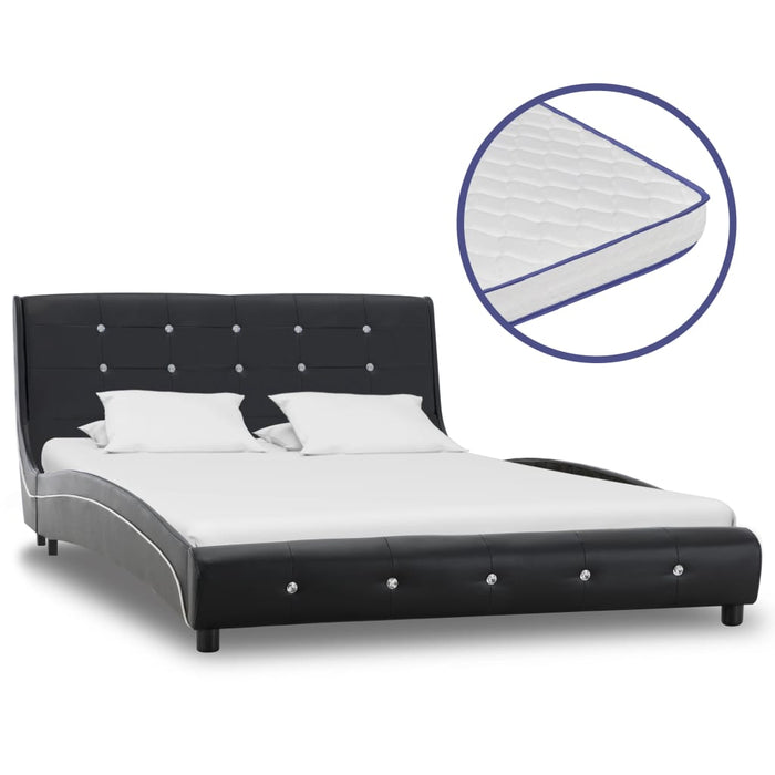 Bed memory foam mattress black faux leather 120×200cm