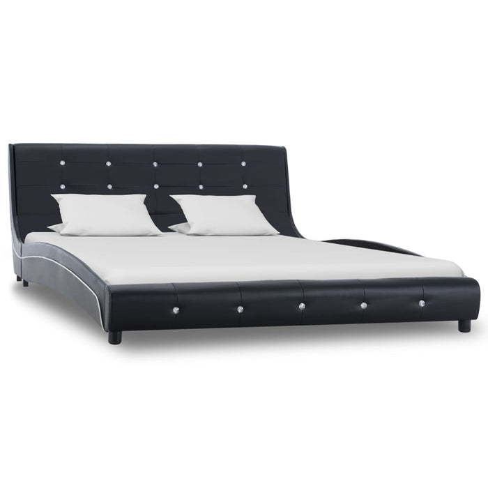 Bed with memory foam mattress black faux leather 140x200 cm