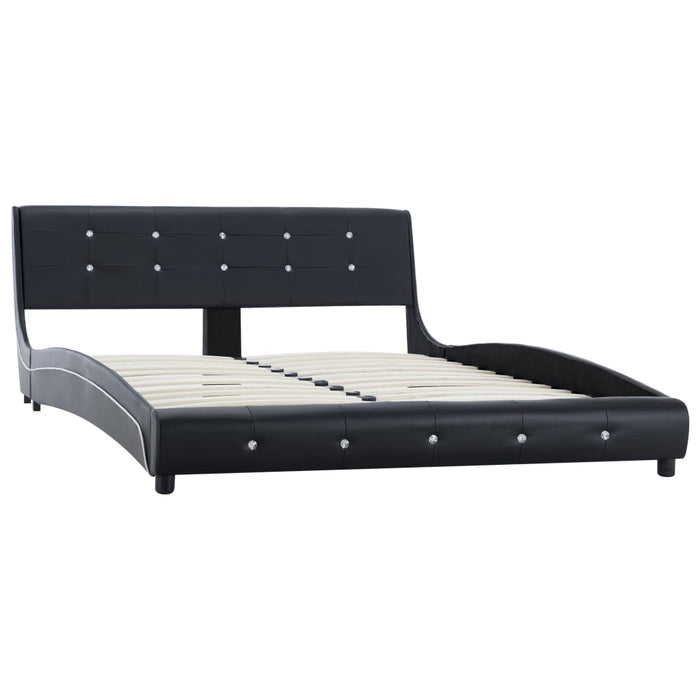 Bed with memory foam mattress black faux leather 140x200 cm