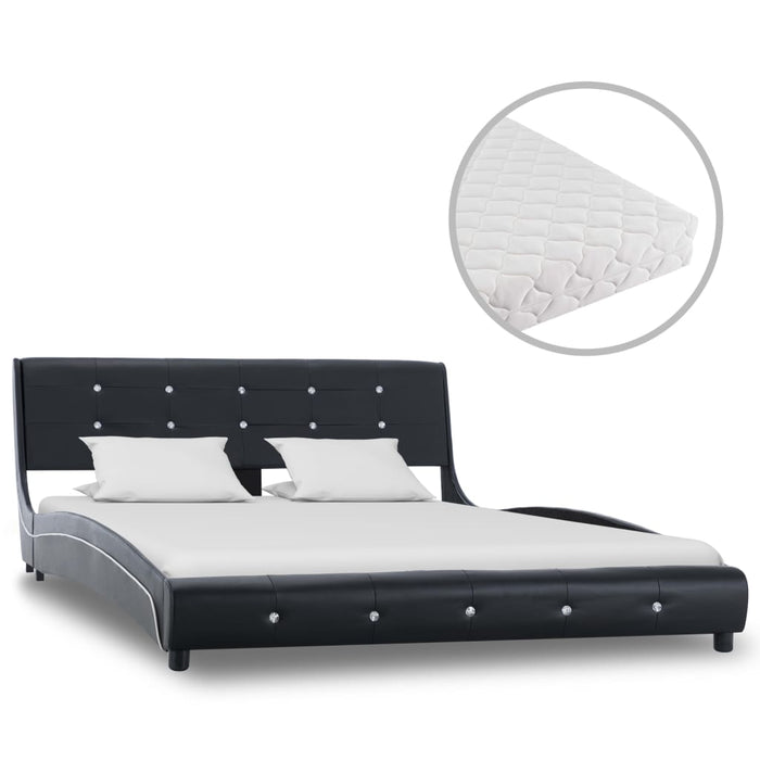 Bed with mattress black faux leather 140 x 200 cm