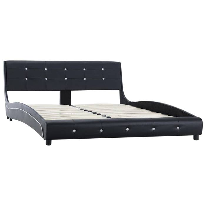 Bed with mattress black faux leather 140 x 200 cm