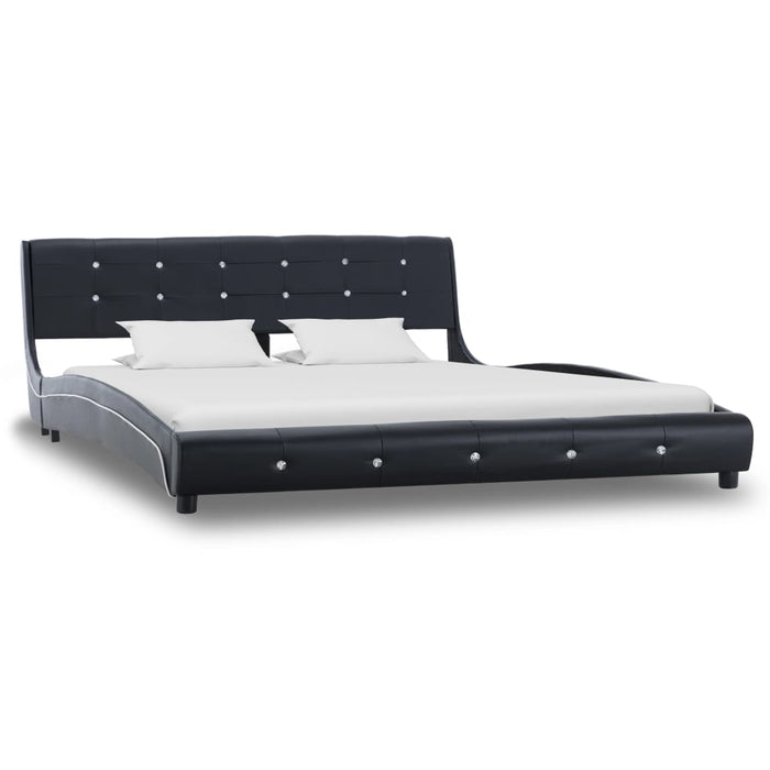 Bed with mattress black faux leather 160 x 200 cm