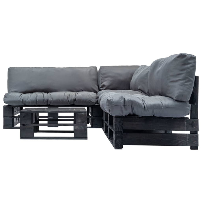 4-tlg. Garten-Lounge-Set aus Paletten mit Grauen Kissen Holz