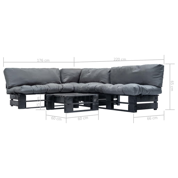 4-tlg. Garten-Lounge-Set aus Paletten mit Grauen Kissen Holz