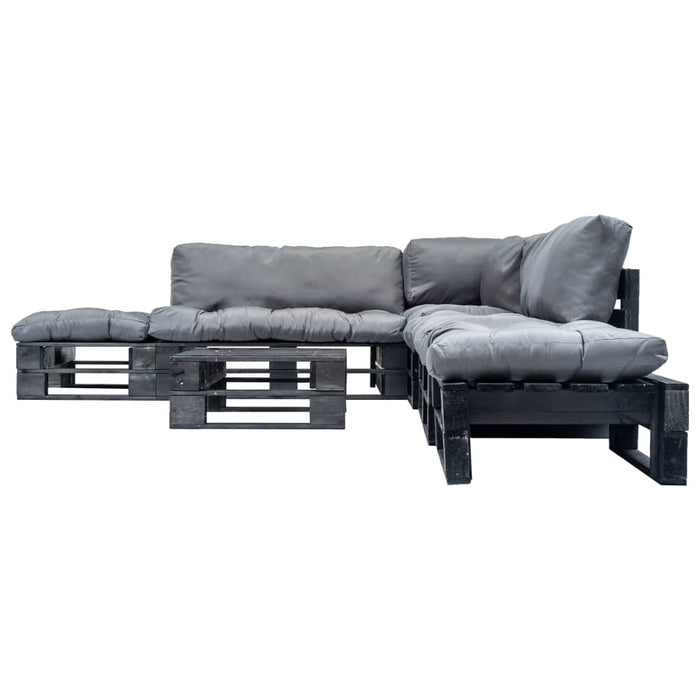 6-tlg. Garten-Lounge-Set aus Paletten mit Grauen Kissen Holz