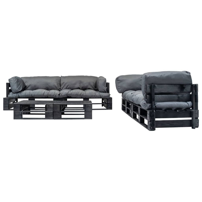 6-tlg. Garten-Lounge-Set aus Paletten mit Grauen Kissen Holz