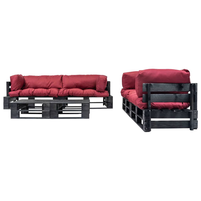6-tlg. Garten-Lounge-Set aus Paletten mit Roten Kissen Holz