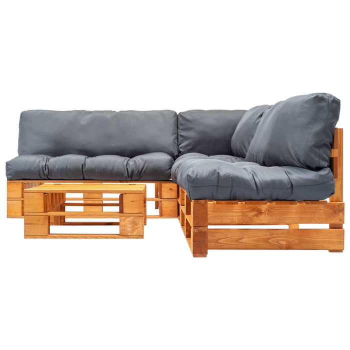 4-tlg. Garten-Lounge-Set aus Paletten mit Grauen Kissen Holz