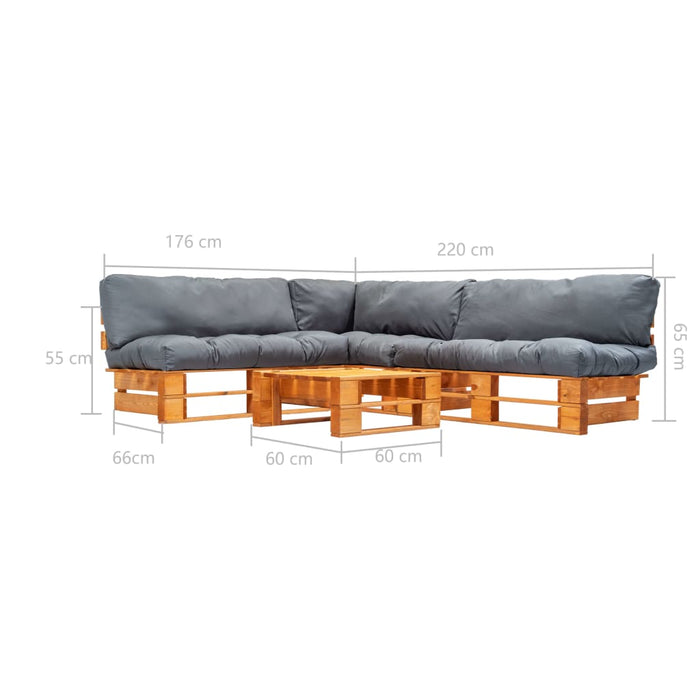4-tlg. Garten-Lounge-Set aus Paletten mit Grauen Kissen Holz