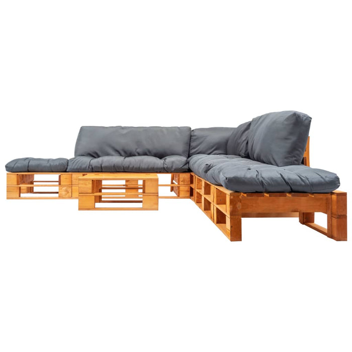 6-tlg. Garten-Lounge-Set aus Paletten mit Grauen Kissen Holz