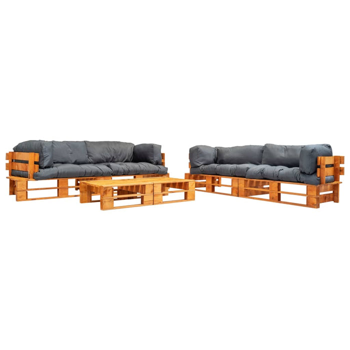 6-tlg. Garten-Lounge-Set aus Paletten mit Grauen Kissen Holz