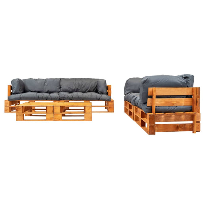 6-tlg. Garten-Lounge-Set aus Paletten mit Grauen Kissen Holz