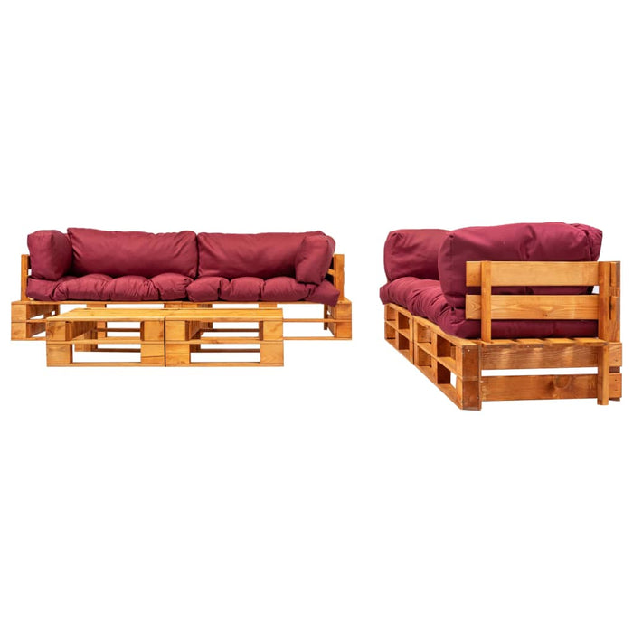 6-tlg. Garten-Lounge-Set aus Paletten mit Roten Kissen Holz