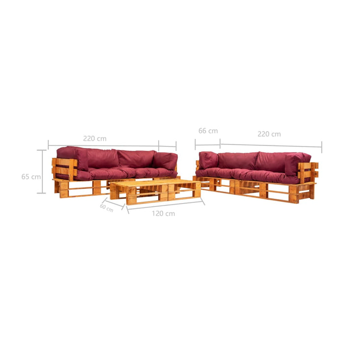 6-tlg. Garten-Lounge-Set aus Paletten mit Roten Kissen Holz