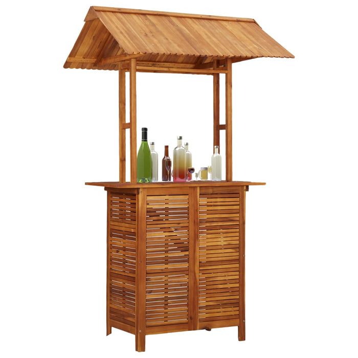 Outdoor bar table with roof 113x106x217 cm solid acacia wood