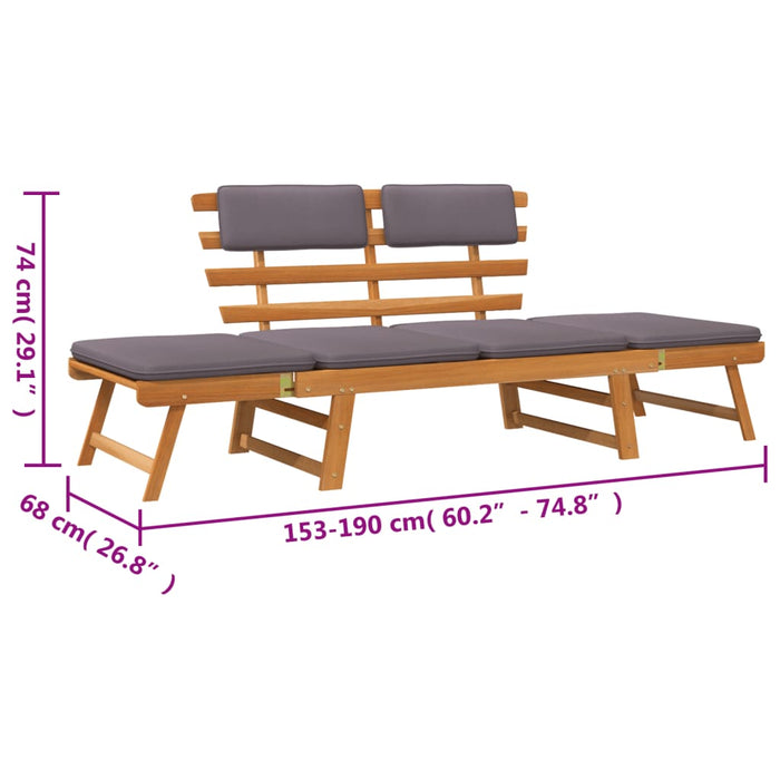 2-in-1 garden lounger with cushion 190 cm solid acacia wood
