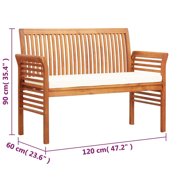 2-seater garden bench with cushions 120 cm solid acacia wood