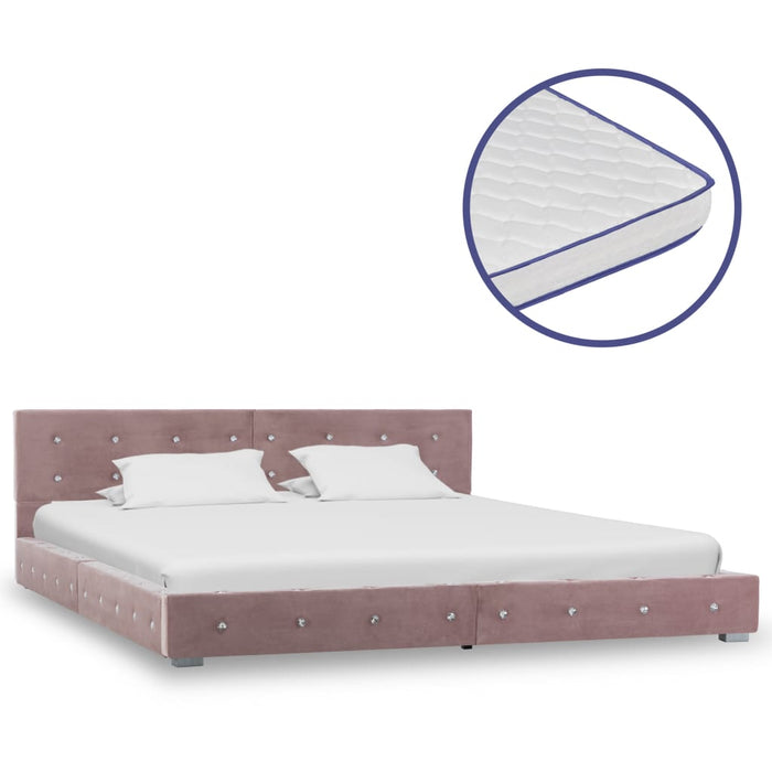 Bed with memory foam mattress pink velvet 160 x 200 cm