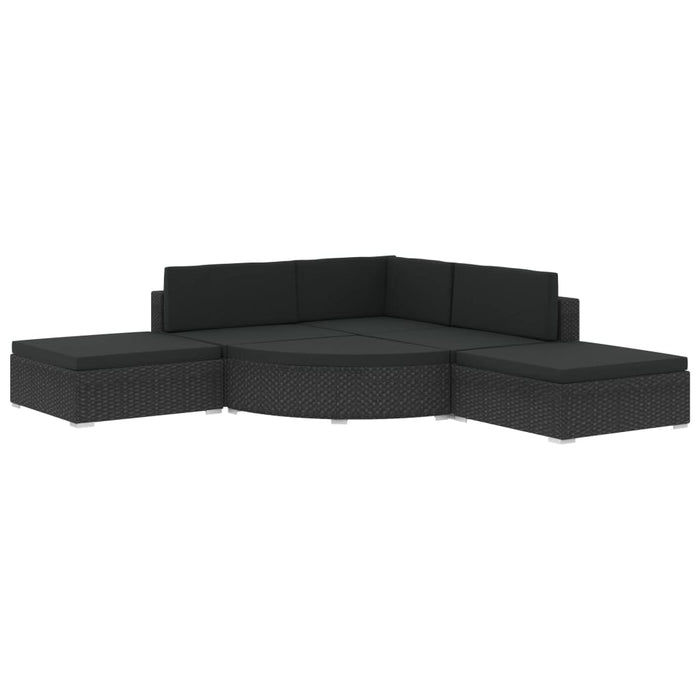 6-tlg. Garten-Lounge-Set mit Kissen Poly Rattan Schwarz