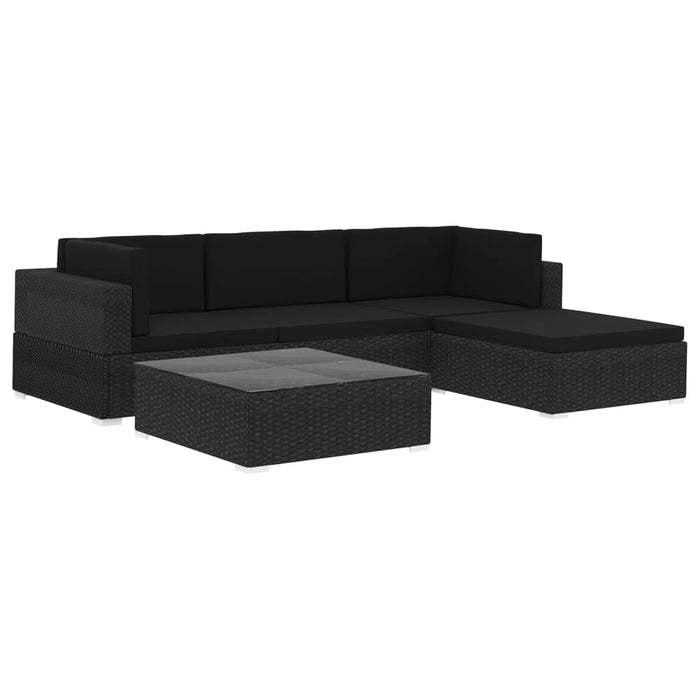 5-tlg. Garten-Lounge-Set mit Kissen Poly Rattan Schwarz