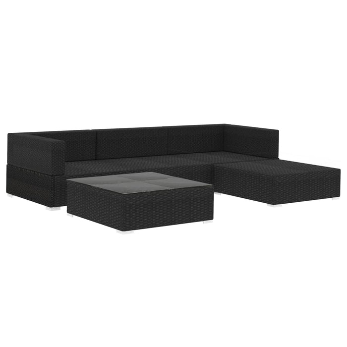 5-tlg. Garten-Lounge-Set mit Kissen Poly Rattan Schwarz