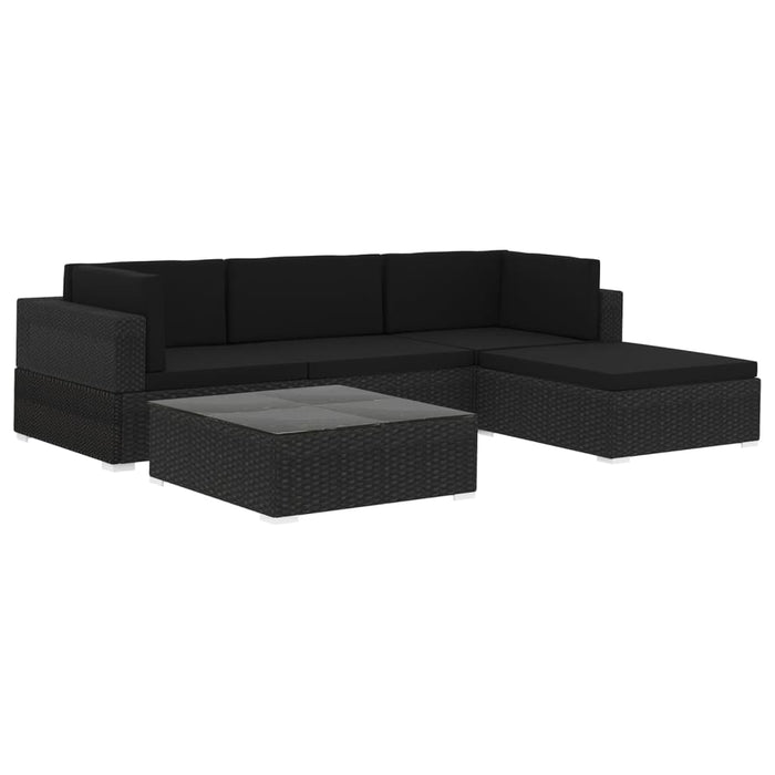 5-tlg. Garten-Lounge-Set mit Auflagen Poly Rattan Schwarz