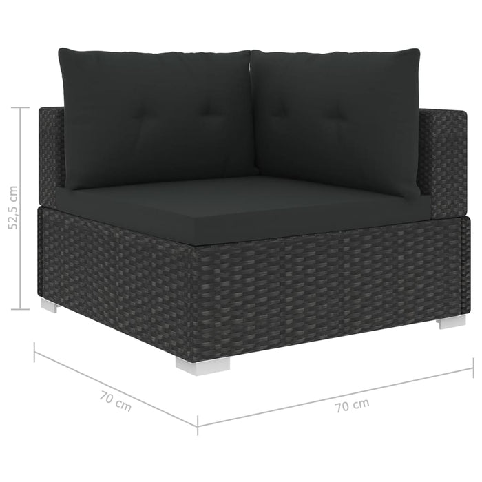 10 pcs. Garden lounge set with cushions poly rattan black
