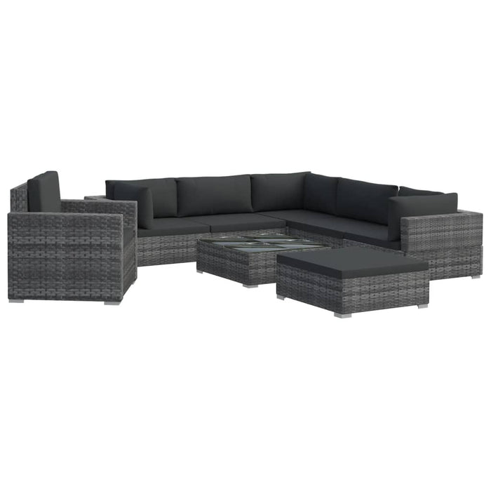 8-tlg. Garten-Lounge-Set mit Auflagen Poly Rattan Grau