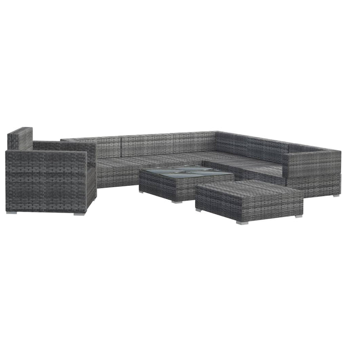 8-tlg. Garten-Lounge-Set mit Auflagen Poly Rattan Grau