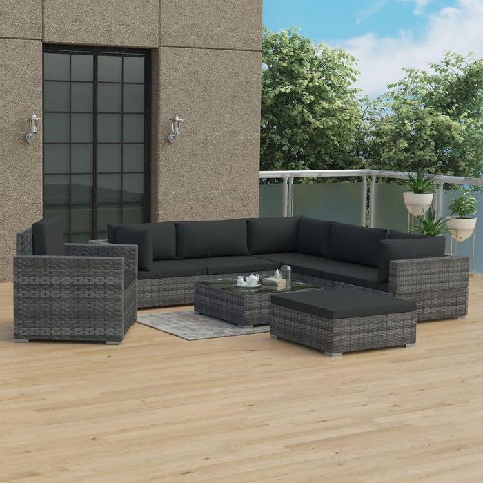 8-tlg. Garten-Lounge-Set mit Auflagen Poly Rattan Grau