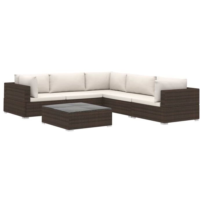6-tlg. Garten-Lounge-Set mit Auflagen Poly Rattan Braun