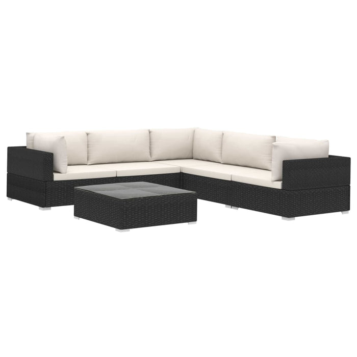 6-tlg. Garten-Lounge-Set mit Auflagen Poly Rattan Schwarz