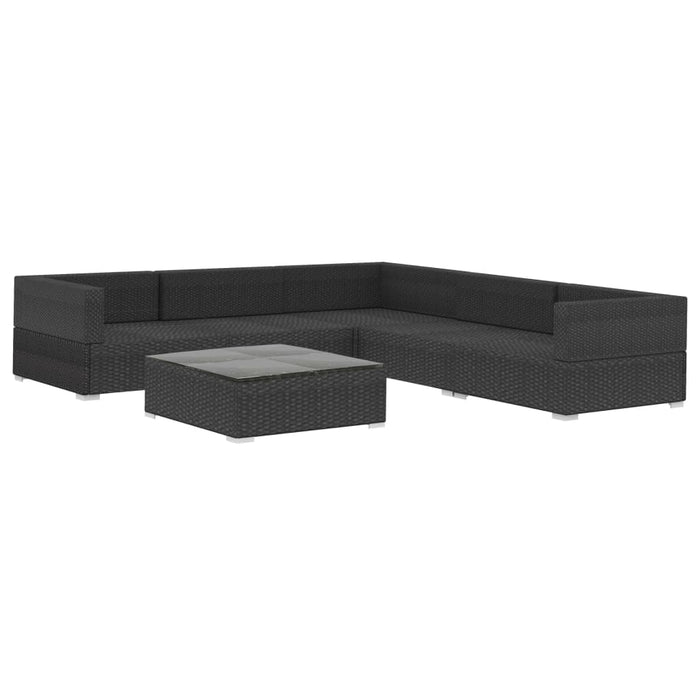 6-tlg. Garten-Lounge-Set mit Auflagen Poly Rattan Schwarz