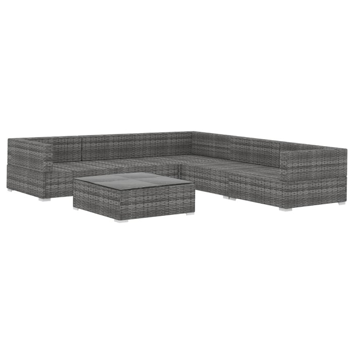 6-tlg. Garten-Lounge-Set mit Auflagen Poly Rattan Grau