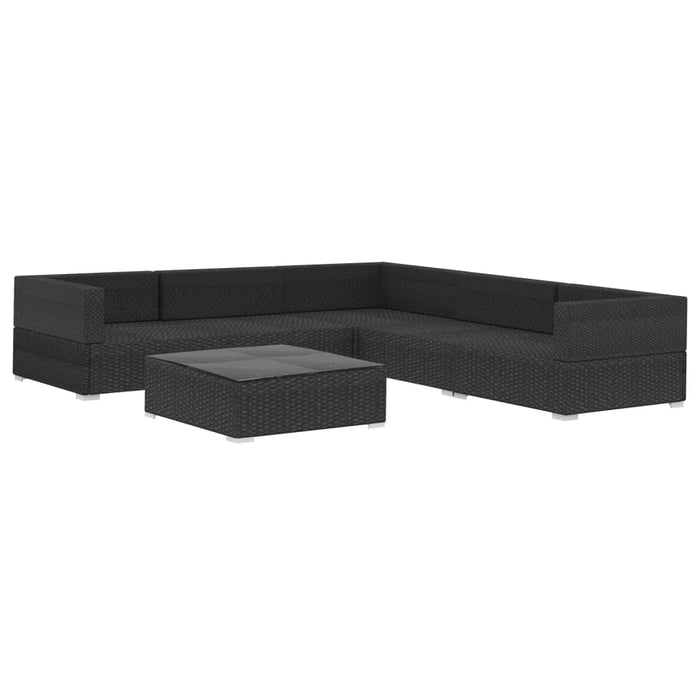 6-tlg. Garten-Lounge-Set mit Auflagen Poly Rattan Schwarz