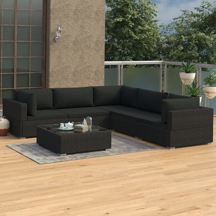 6-tlg. Garten-Lounge-Set mit Auflagen Poly Rattan Schwarz