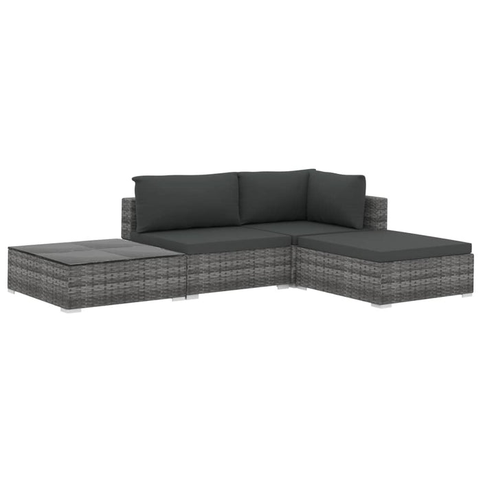4-tlg. Garten-Lounge-Set mit Auflagen Poly Rattan Grau