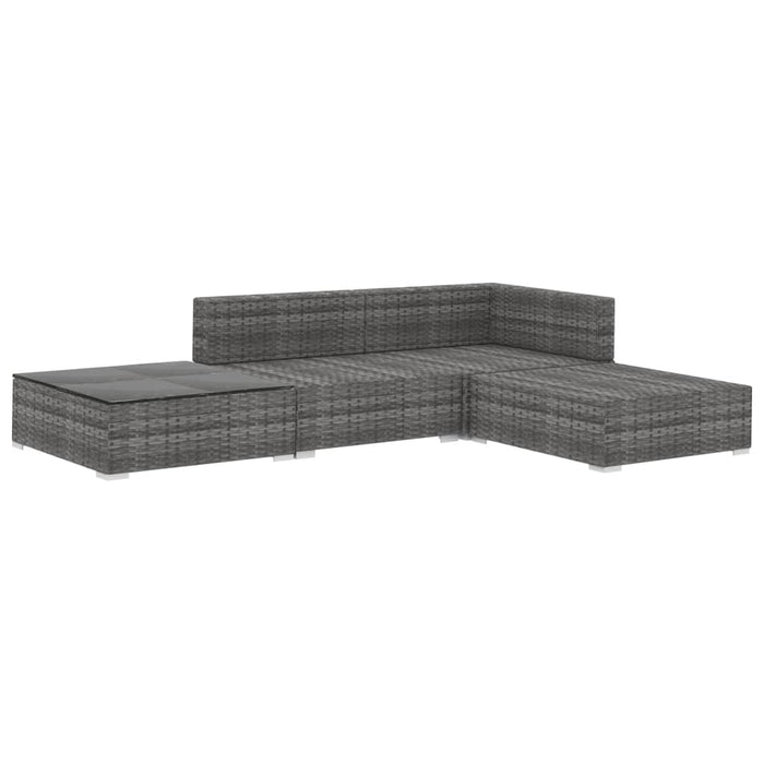 4-tlg. Garten-Lounge-Set mit Auflagen Poly Rattan Grau
