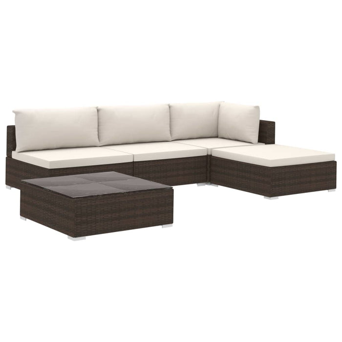 5-tlg. Garten-Lounge-Set mit Auflagen Poly Rattan Braun