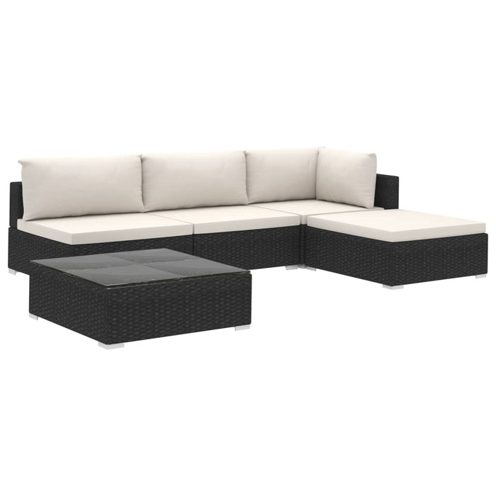 5-tlg. Garten-Lounge-Set mit Auflagen Poly Rattan Schwarz