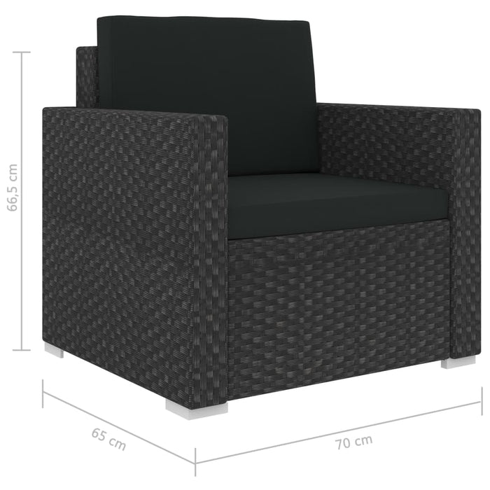 11-tlg. Garten-Lounge-Set mit Auflagen Poly Rattan Schwarz