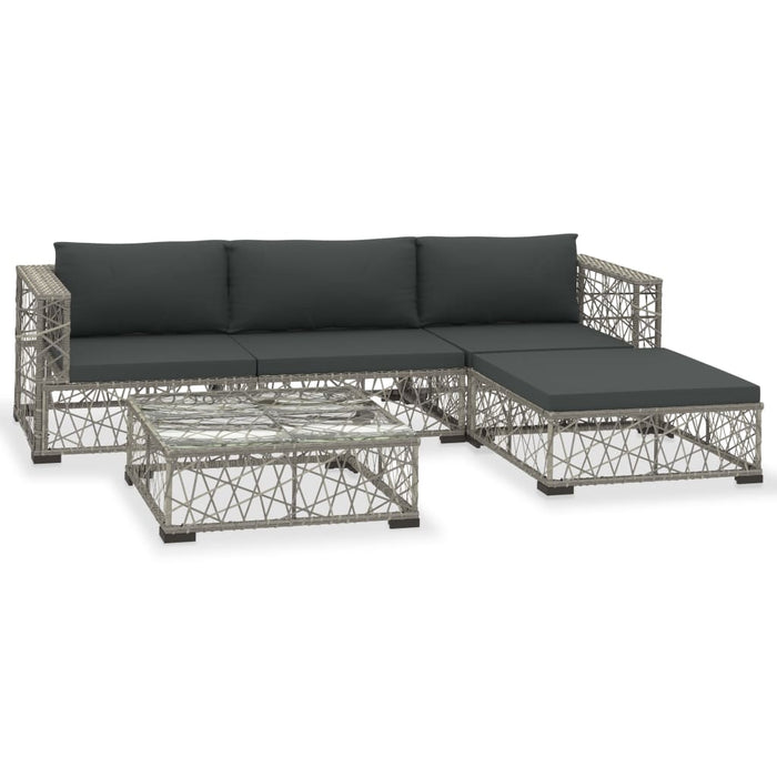 5-tlg. Garten-Lounge-Set mit Auflagen Poly Rattan Grau
