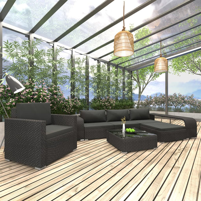 8-tlg. Garten-Lounge-Set mit Auflagen Poly Rattan Schwarz