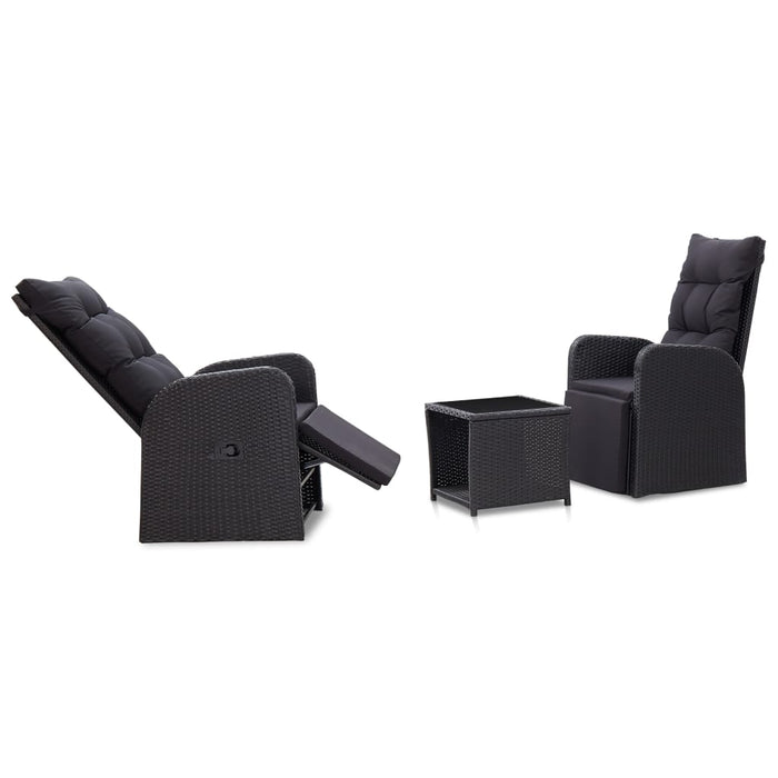 3-tlg. Bistro-Set mit Auflagen Poly Rattan Schwarz