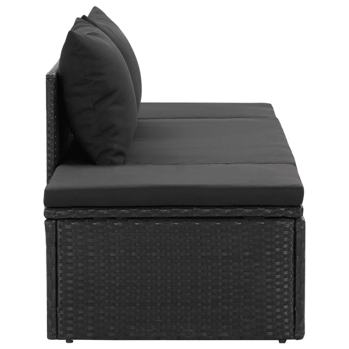 Sun lounger with cushion poly rattan black