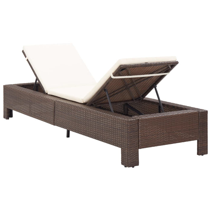 Sun lounger with cushion brown poly rattan